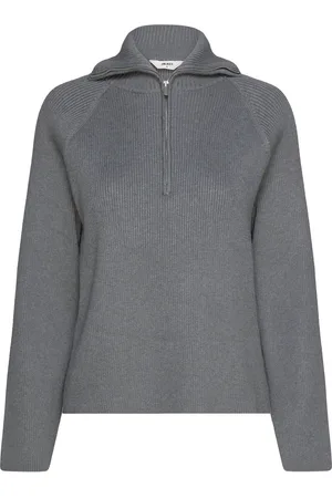 Object Objelly Re L/S Zip Knit Pullover Div Grey