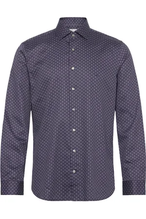 Michael Kors Empire Stripe Print Slim Shirt Blue