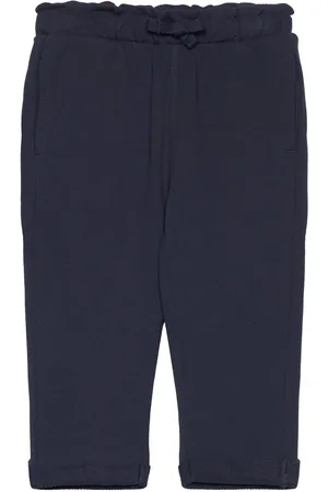 MANGO Elastic Waist Cotton Trousers Navy