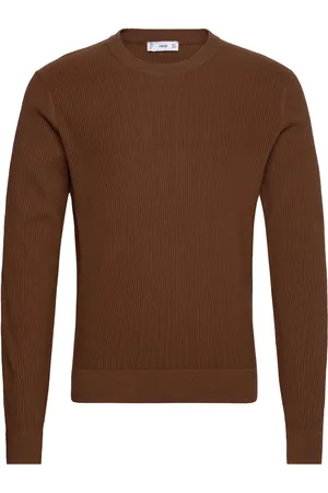 MANGO Ribbed Cotton Knitted Sweater Brown