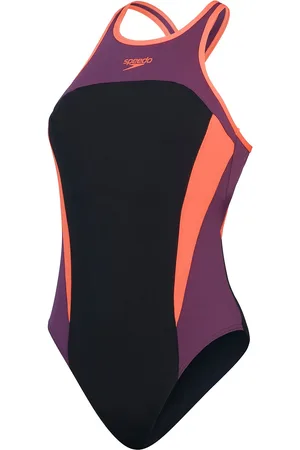 Speedo Womens High Neck Splice Cross Back Swimsuit Black