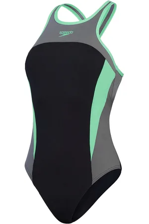 Speedo Womens High Neck Splice Cross Back Swimsuit Black