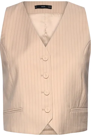 MANGO Striped Suit Waistcoat Cream