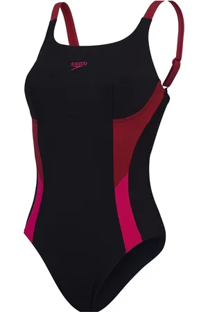 Speedo Womens Shaping Solid Splice Swimsuit Black