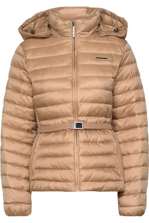 Calvin Klein Lw Padded Smocking Jacket Beige