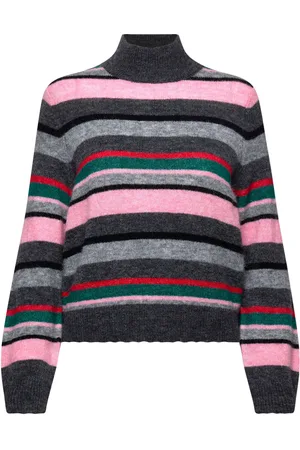 Numph Nuriette Stripe Highneck Pullover Grey