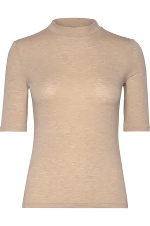 MANGO Short Sleeve Knitted T-Shirt Beige