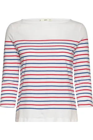 MANGO Striped Boat-Neck T-Shirt White