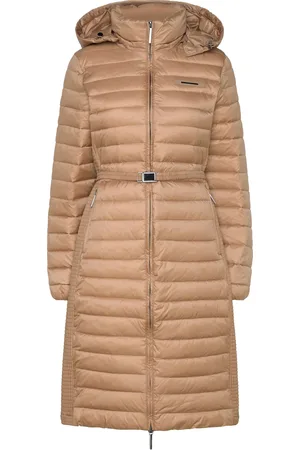 Calvin Klein Lw Padded Smocking Midi Coat Beige