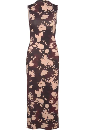 MANGO Midi Printed Dress Burgundy