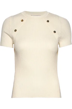 MANGO Short-Sleeved Ribbed Sweater With Buttons Cream