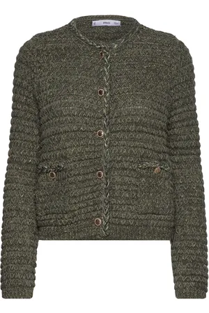 MANGO Lurex Chunky-Knit Cardigan Khaki