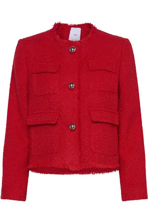 MANGO Pocket Tweed Jacket Red