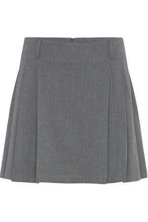 MANGO Pinstriped Pleated Skirt Grey