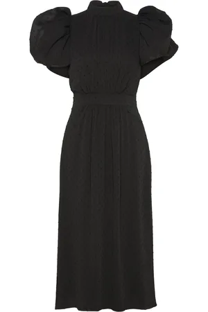ROTATE Puff Sleeve Midi Dress Black