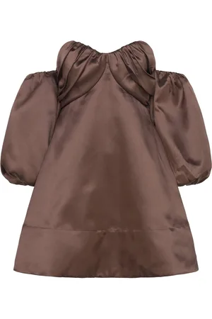 By Malina Val Off-Shoulder Mini Dress Brown