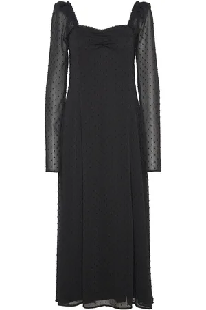 ROTATE Frilled Ls Midi Dress Black