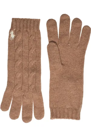 Ralph Lauren Cable-Knit Wool-Cashmere Gloves Brown