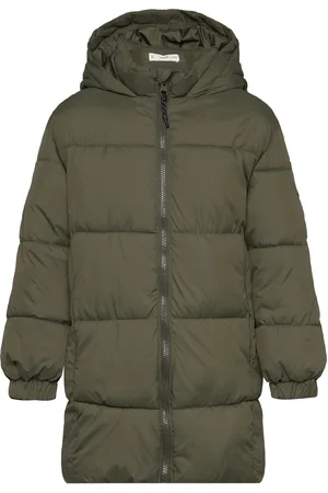 MANGO Quilted Long Coat Green
