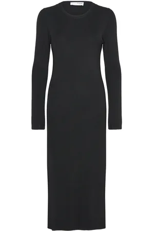 SELECTED Slfcaro Ls Rib Knit Long Dress Black