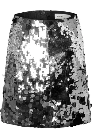 SELECTED Slftana Hw Short Sequins Skirt B Silver