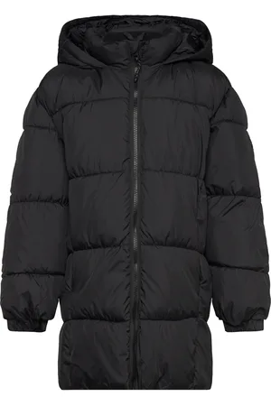 MANGO Quilted Long Coat Black