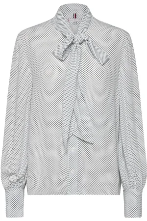 Tommy Hilfiger Polkadot Crepe Tie Neck Blouse Blue