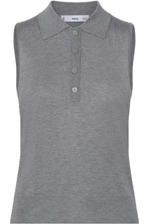 MANGO Fine-Knit Polo Neck Gilet Grey