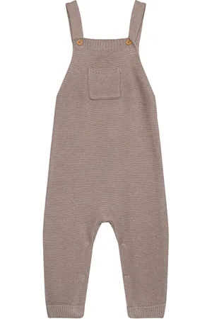 MANGO Cotton Knit Dungarees Beige