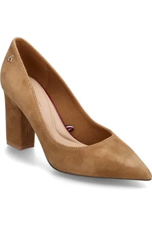 Tommy Hilfiger Block Heel Pointed Pump Suede Beige