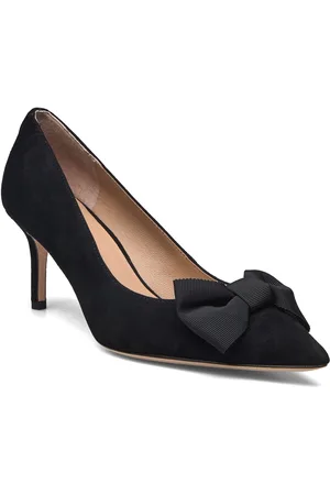 Ralph Lauren Lanette Bow-Trim Suede Pump Black