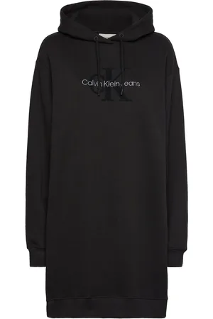 Calvin Klein Chenille Monologo Hoodie Dress Black
