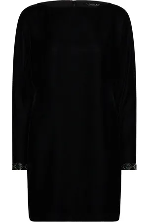 Ralph Lauren Beaded-Trim Velvet Cocktail Dress Black