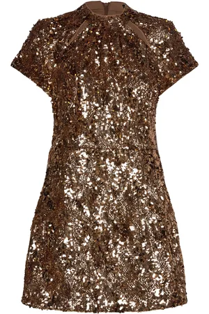 French Connection Sequin Mesh Dress Gold