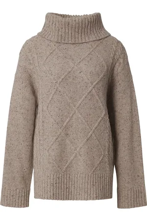 Lexington Emma Wool Blend Cable Knitted Roll Neck Beige