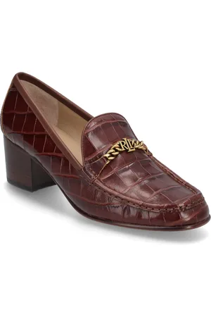 Ralph Lauren Winslet Crocodile-Embossed Leather Pump Burgundy