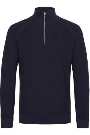 TOM TAILOR Structured Knit Troyer Navy