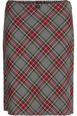 MANGO Check Skirt With Lace Finish Grey
