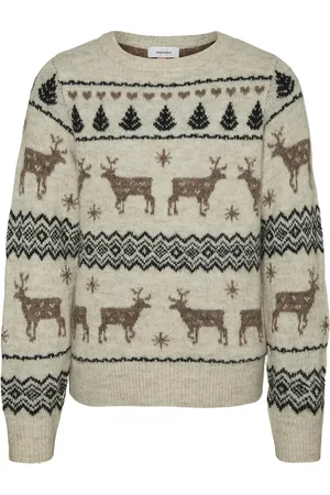 VERO MODA Vmdeers Ls O-Neck Pullover. Xmas Girl Beige