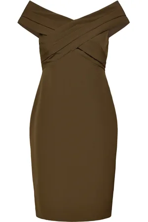 Ralph Lauren Plshd Crepe-Cocktail Dress Khaki