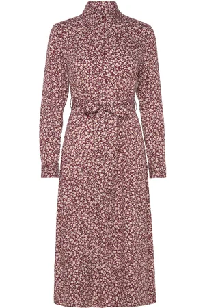 GANT Slim Floral Print Shirt Dress Burgundy