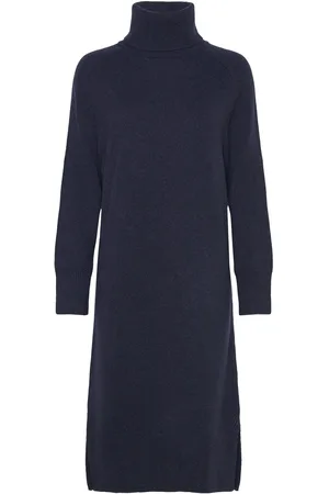 GANT Herringb Detail Rollneck Dress Navy