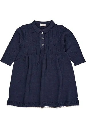 Copenhagen Colors Merino Pointelle Dress W. Collar Navy