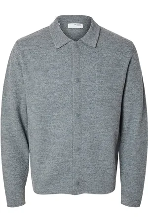 SELECTED Slhreason Ls Knit Boiled Wool Cardigan Grey