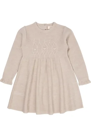 Copenhagen Colors Merino Ls Cable Dress W. Hearts Beige