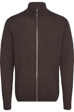 Lindbergh Merino Stand Up Collar Cardigan Brown