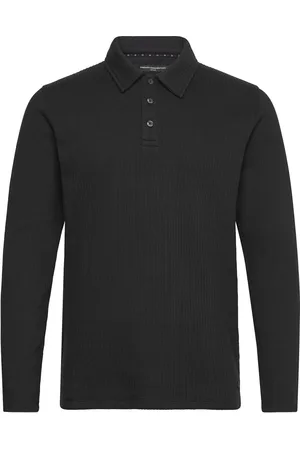 French Connection Textured Ls Polo Black