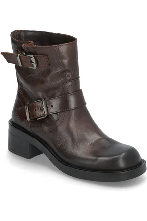 Bianco Biaharper Mid Calf Biker Boot Pull Up Leather Brown