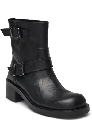 Bianco Biaharper Mid Calf Biker Boot Pull Up Leather Black