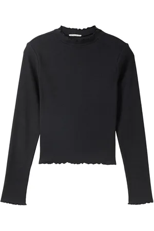 TOM TAILOR Cropped Rib Longsleeve Black